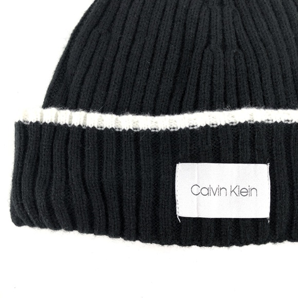 Calvin Klein Ribbed Knit Tipped Cuff Beanie Hat - Picture 2 of 5